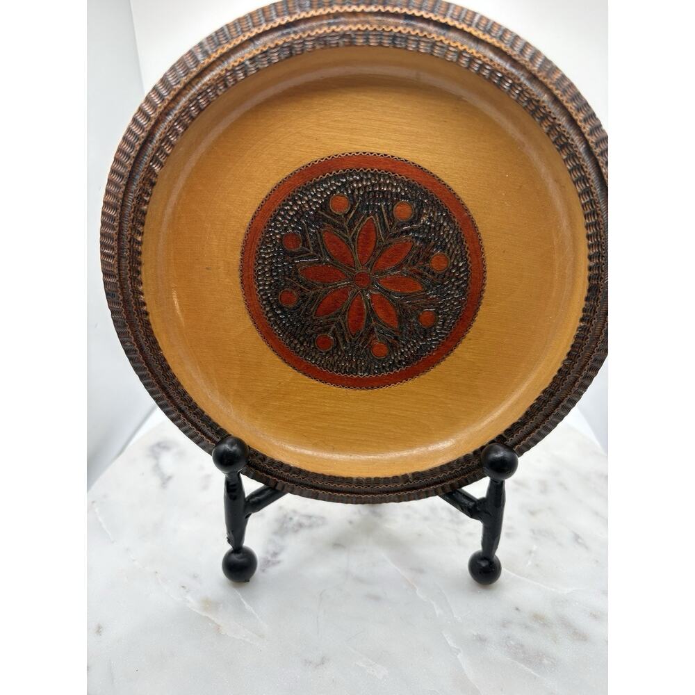 Vintage Polish Wood Carved Plate Folk Wall Art 7.5” Lightweight Decorative Art